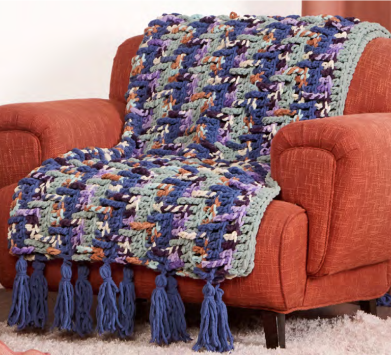 Get Cozy with the Bernat Stacking Steps Crochet Blanket!