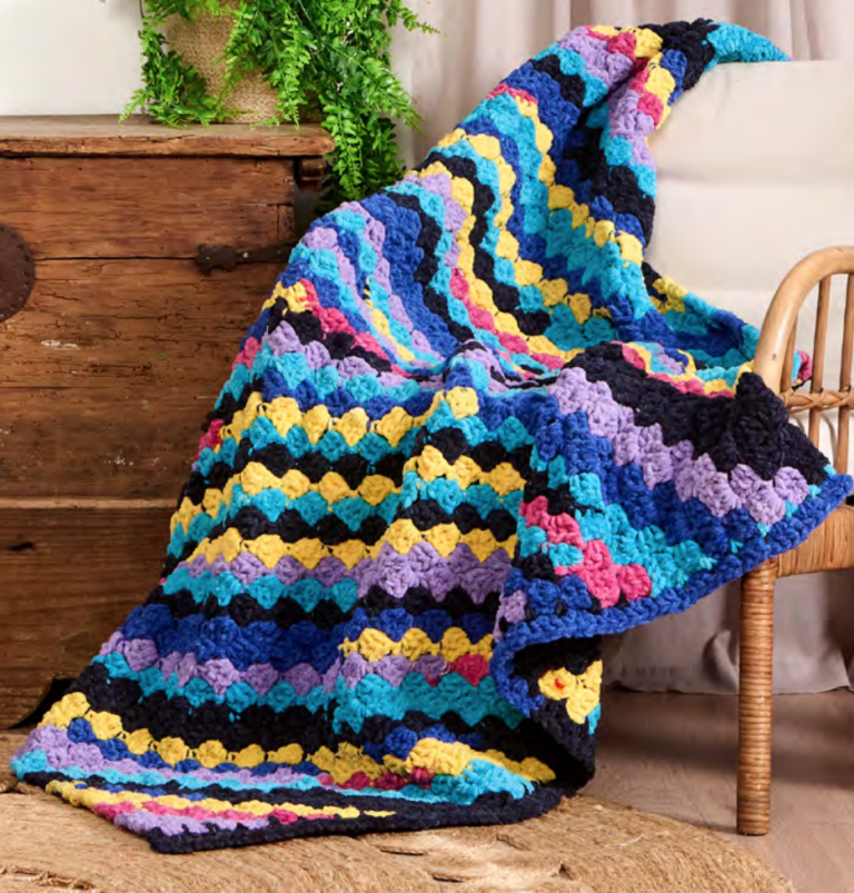 Dive into Color with the Bernat Cozy Colorburst Corner to Corner Blanket!