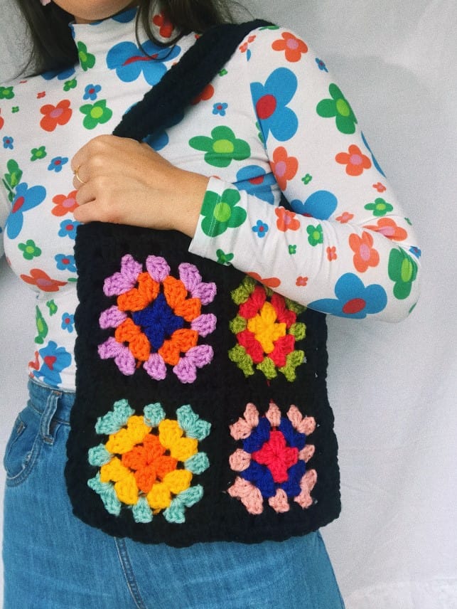 Colorful Granny Square Tote Bag