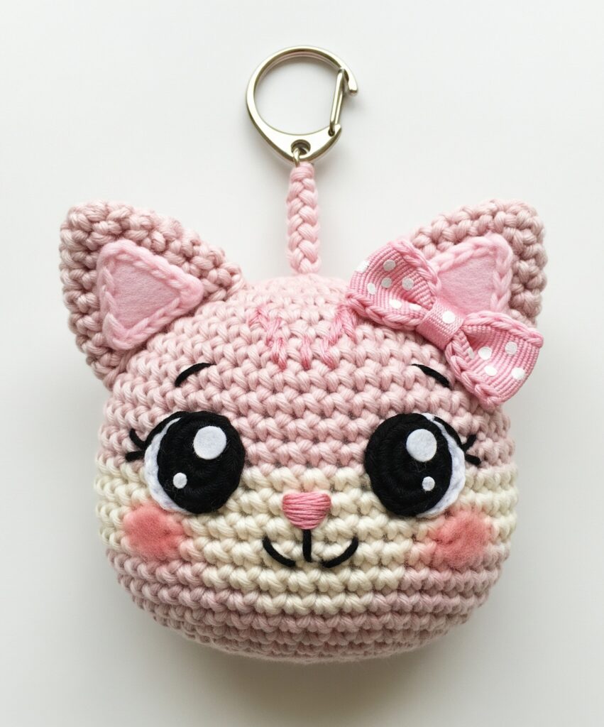 Pink Cuty Girly Cat face keychain