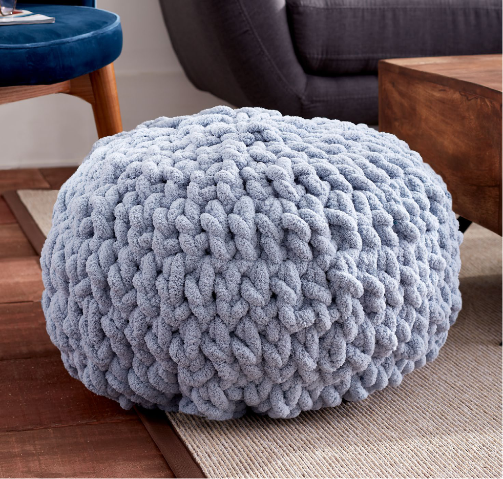 Close-up of crochet stitches for the Bernat Pouf