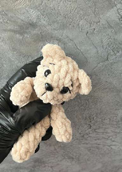 Crochet Bear Head in progress with ear placement indicated