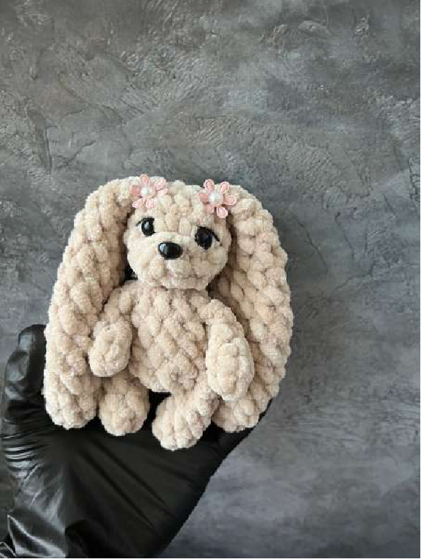 Teddy Bear head with eyes and nose placed, ready for ears