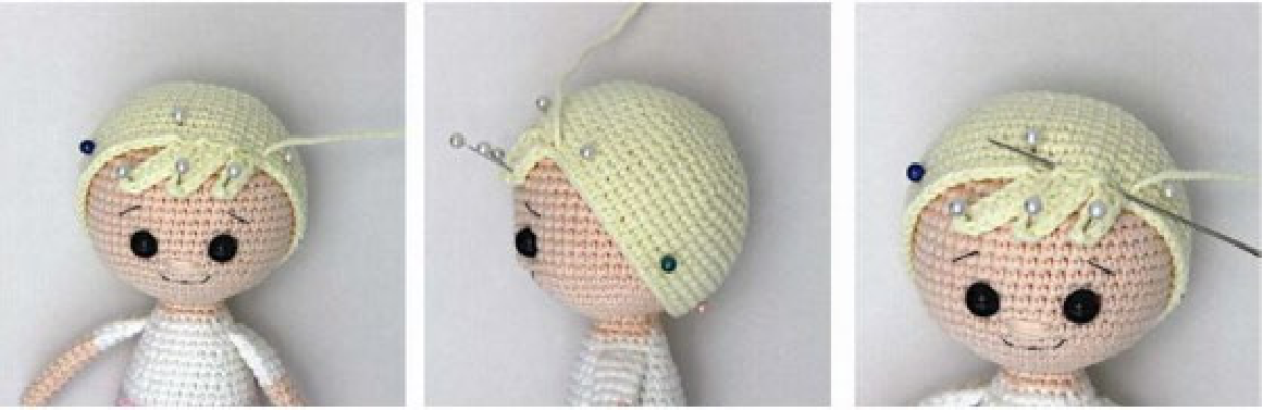 Crochet doll wig with strands