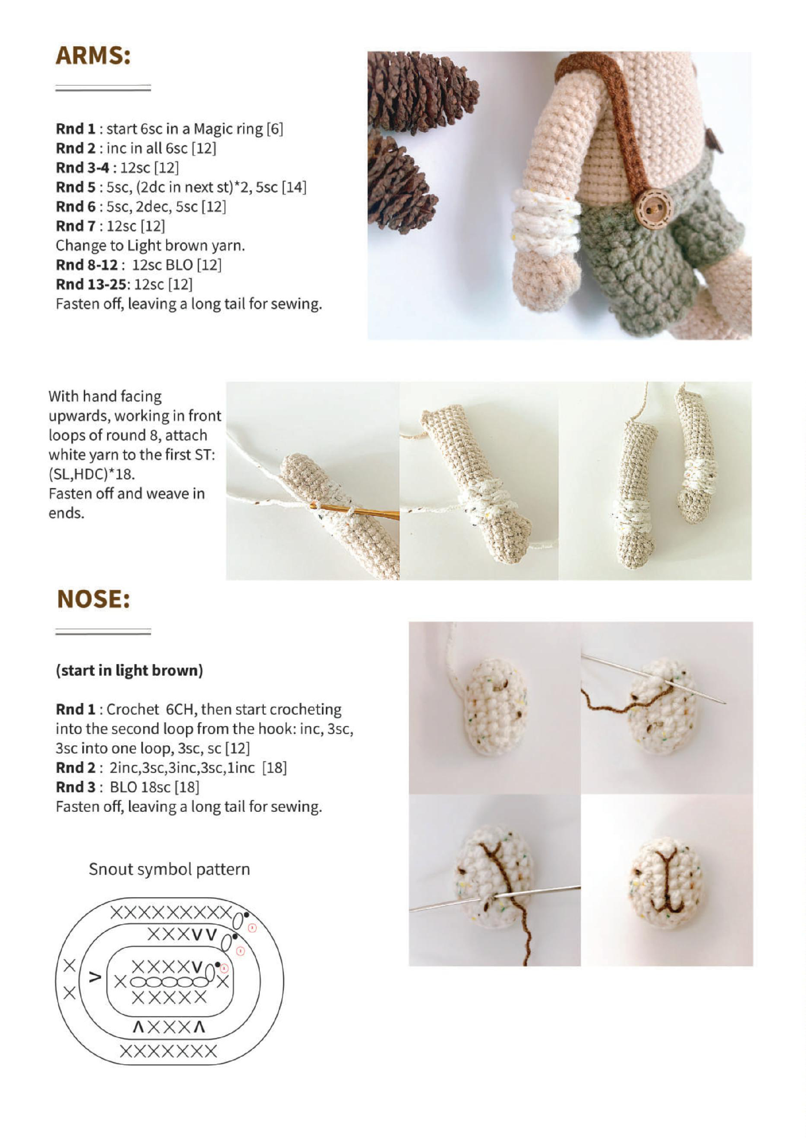 Details of the crocheted arm and nose