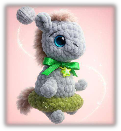 Materials needed for the crochet horse project laid out on a surface.