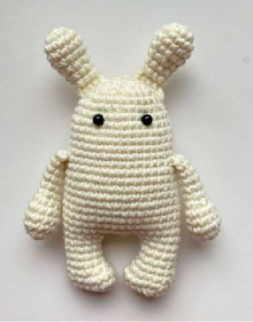 Finished crocheted bear, bunny, and cat before heart and magnet attachment