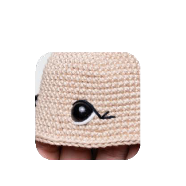 Embroidered eye detail on amigurumi doll