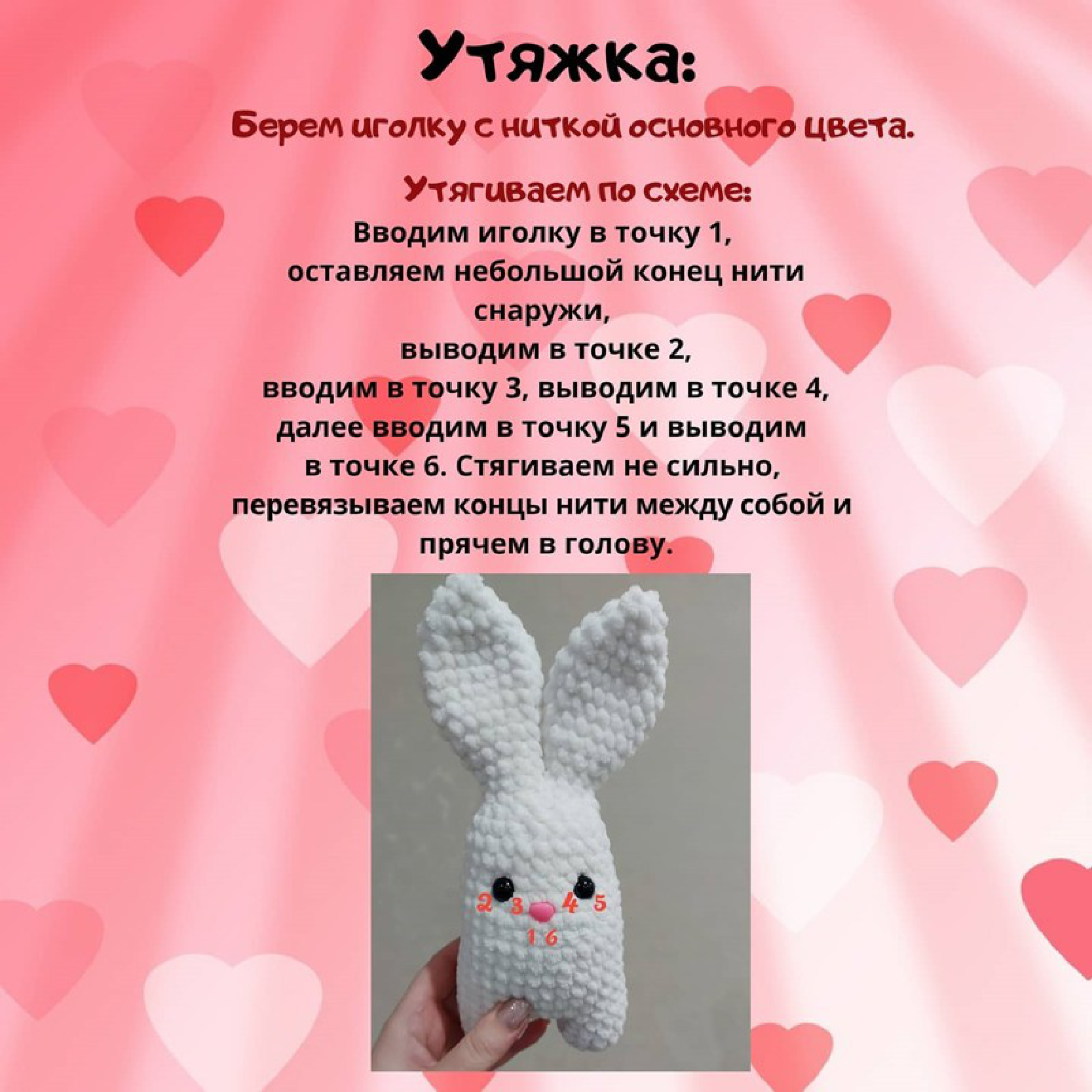 Diagram showing the steps for facial sculpting on the crochet bunny.