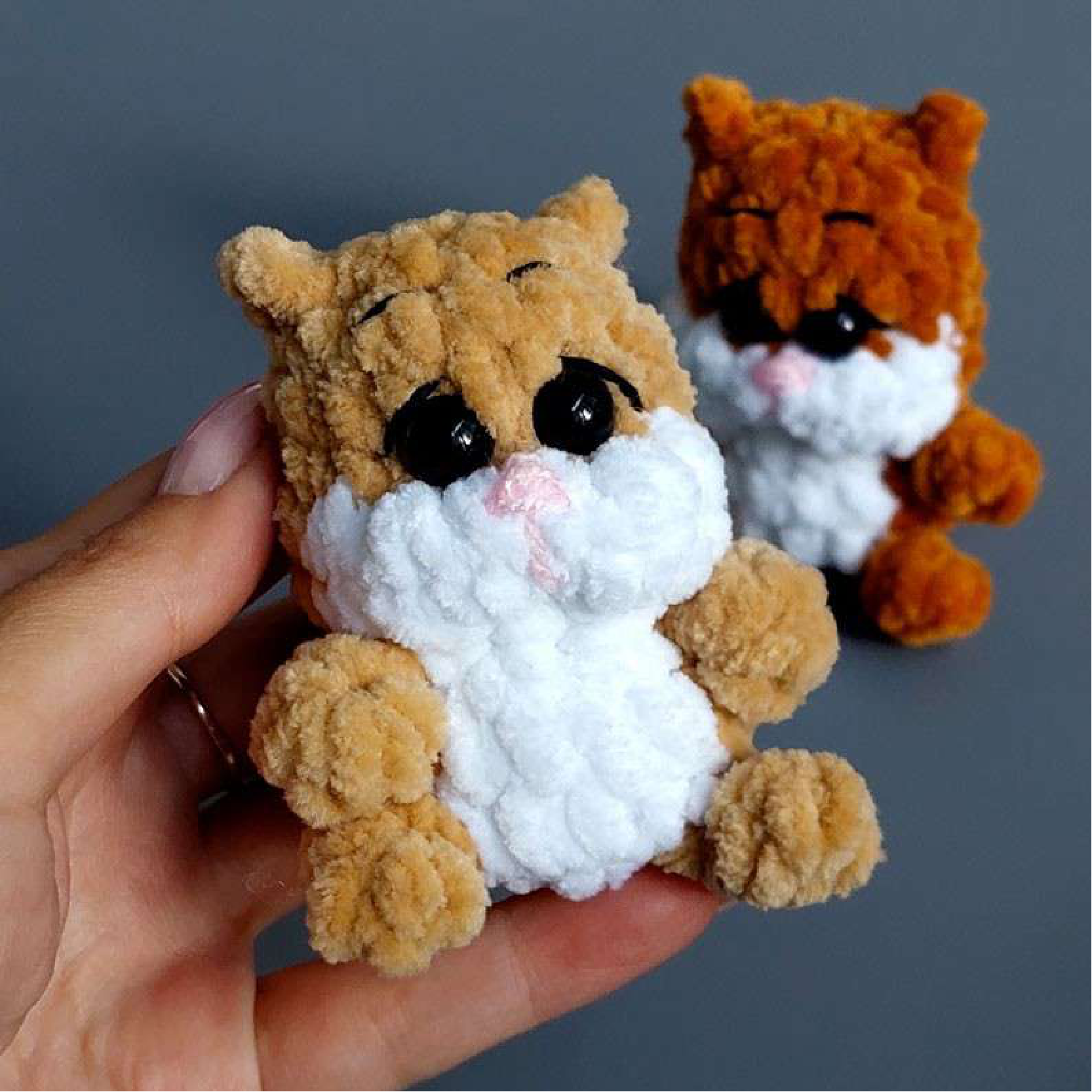 Another view of the finished crocheted hamster