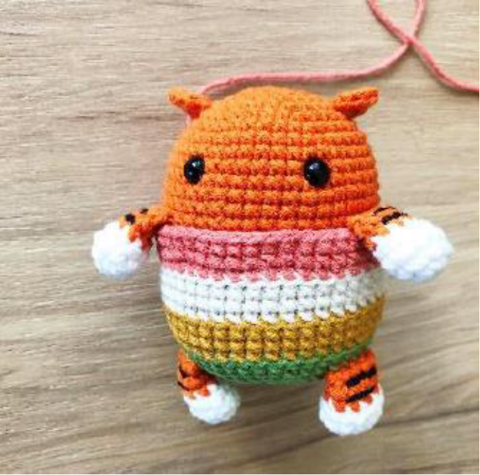 Crochet Tiger with Striped Overalls